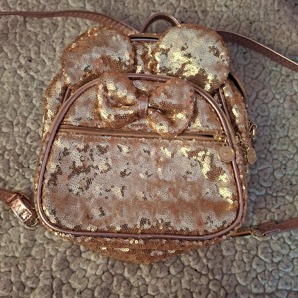 Sequin Bow Ear Mini Backpack - Rose Gold